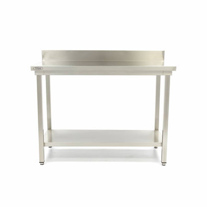 Werktafel rvs - 200 x 60 cm - Verstelbare Hoogte - met Spatrand en Onderschap