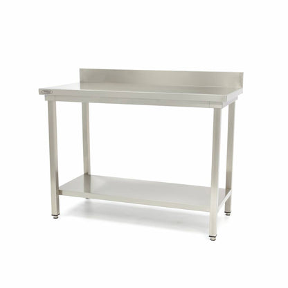Werktafel rvs - 120 x 60 cm - Verstelbare Hoogte - met Spatrand en Onderschap