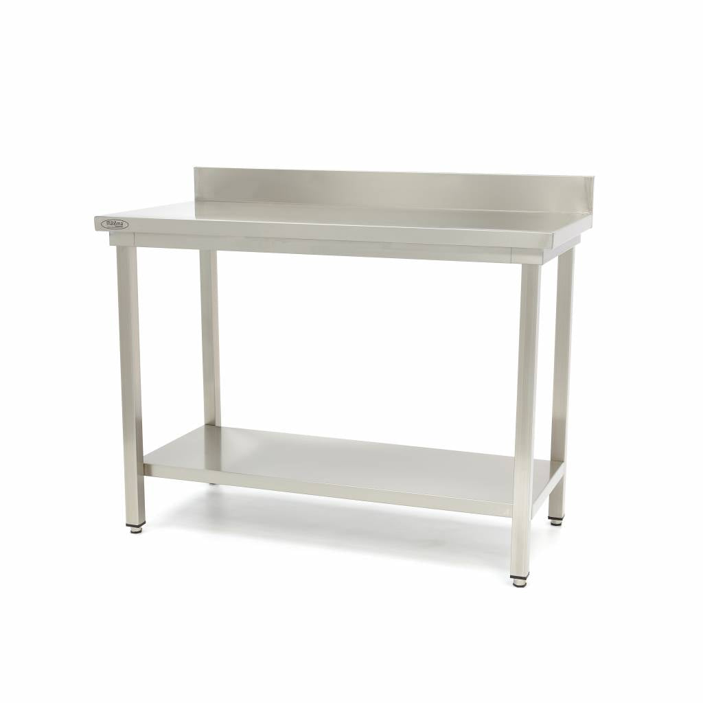 Werktafel rvs - 200 x 60 cm - Verstelbare Hoogte - met Spatrand en Onderschap
