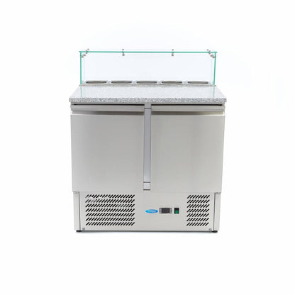 Pizzawerkbank - 90 cm - 2 Deuren - 5 x 1/6 GN - incl. Glazen Afdekking