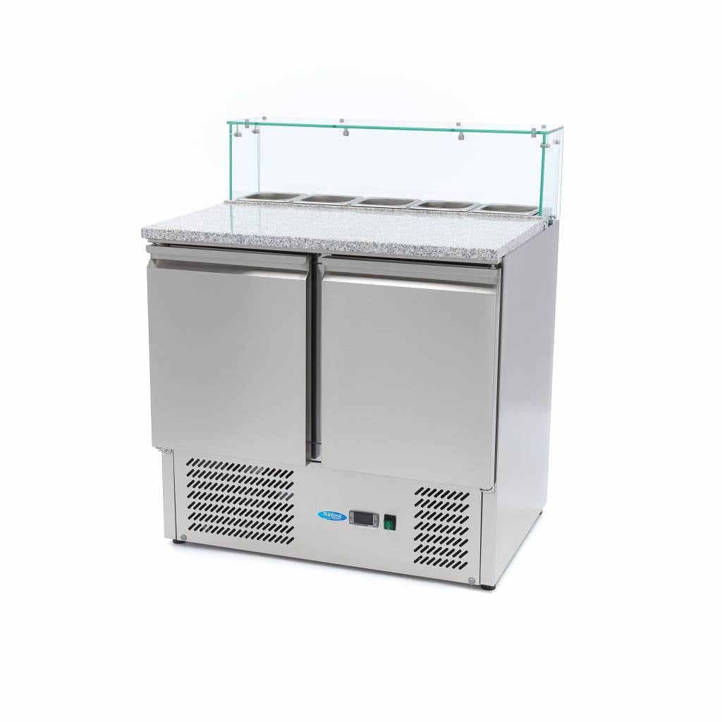 Pizzawerkbank - 90 cm - 2 Deuren - 5 x 1/6 GN - incl. Glazen Afdekking
