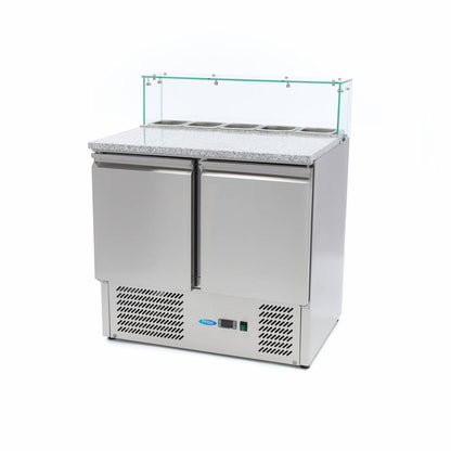 Pizzawerkbank - 90 cm - 2 Deuren - 5 x 1/6 GN - incl. Glazen Afdekking