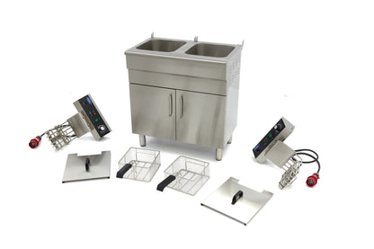 Frituurpan - 2x 16 L - 2 Manden - met Tapkraan en Opbergruimte - 400V