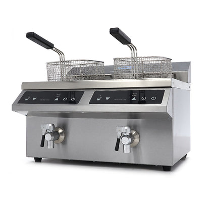 Frituurpan - 2x 8 L - 2 Manden - met Tapkraan - Inductie