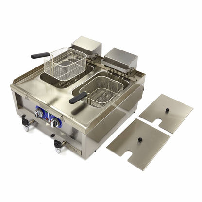 Frituurpan - 2x 10 L - 2 Manden - met Tapkraan - 400V